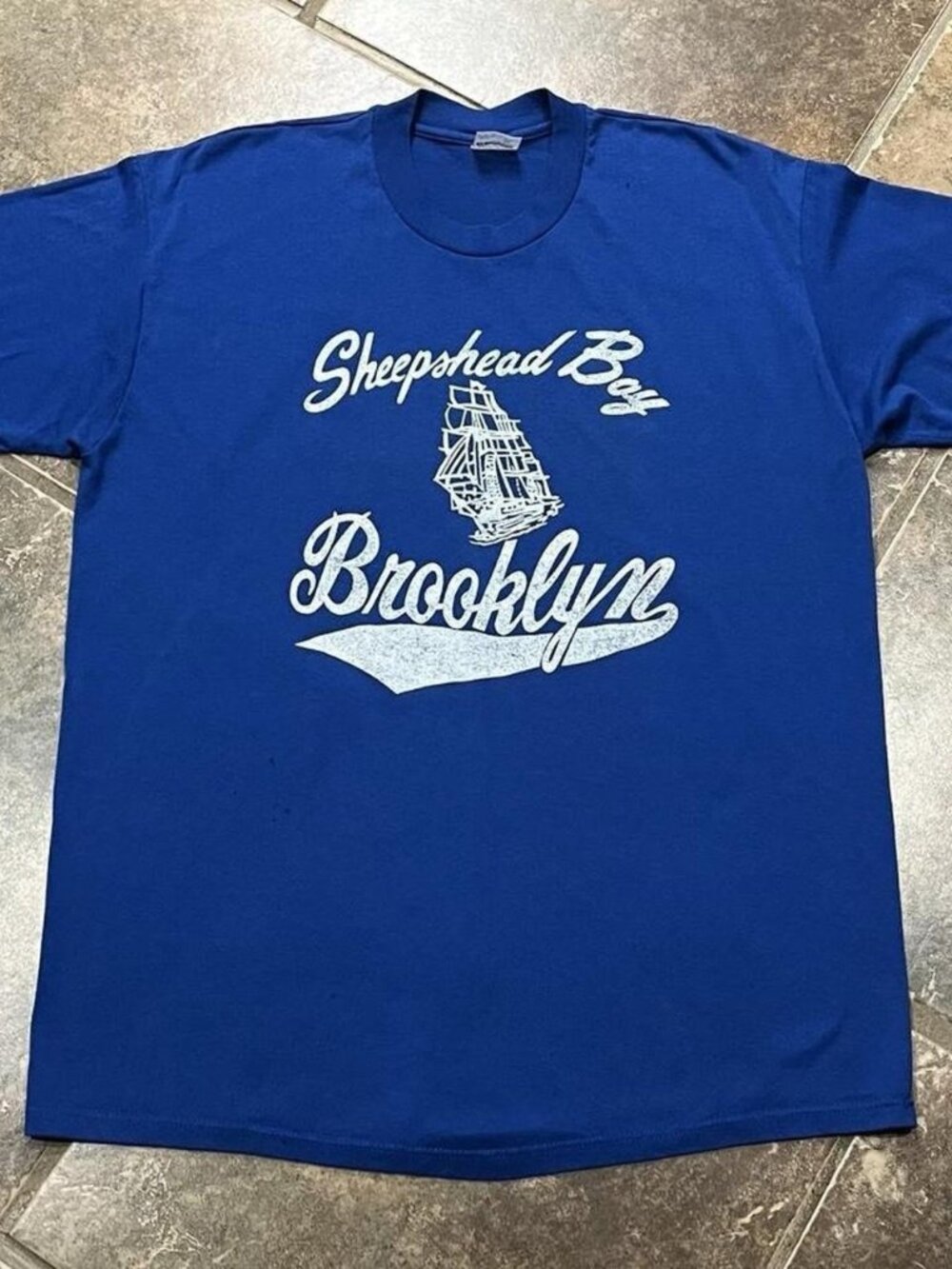 Sheepshead Bay Brooklyn NY RARE Vintage 1980s Stedman Blue T Shirt Men’s XL VTG